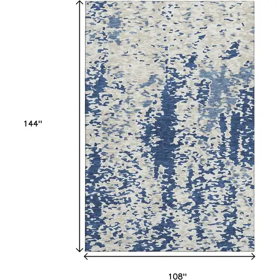 Navy Blue And Ivory Abstract Washable Area Rug With UV Protection Photo 9