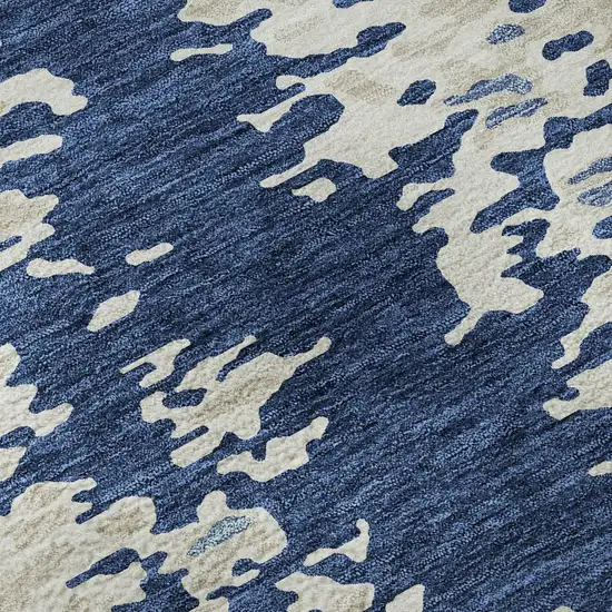 Navy Blue And Ivory Abstract Washable Area Rug With UV Protection Photo 8