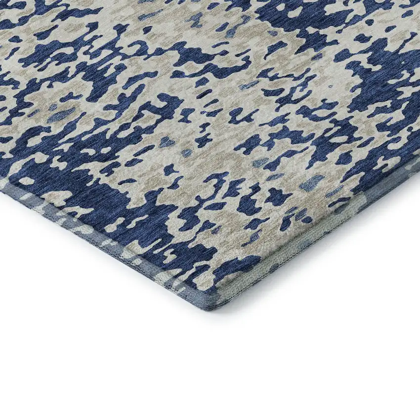Navy Blue And Ivory Abstract Washable Area Rug With UV Protection Photo 6