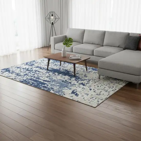 Navy Blue And Ivory Abstract Washable Area Rug With UV Protection Photo 2