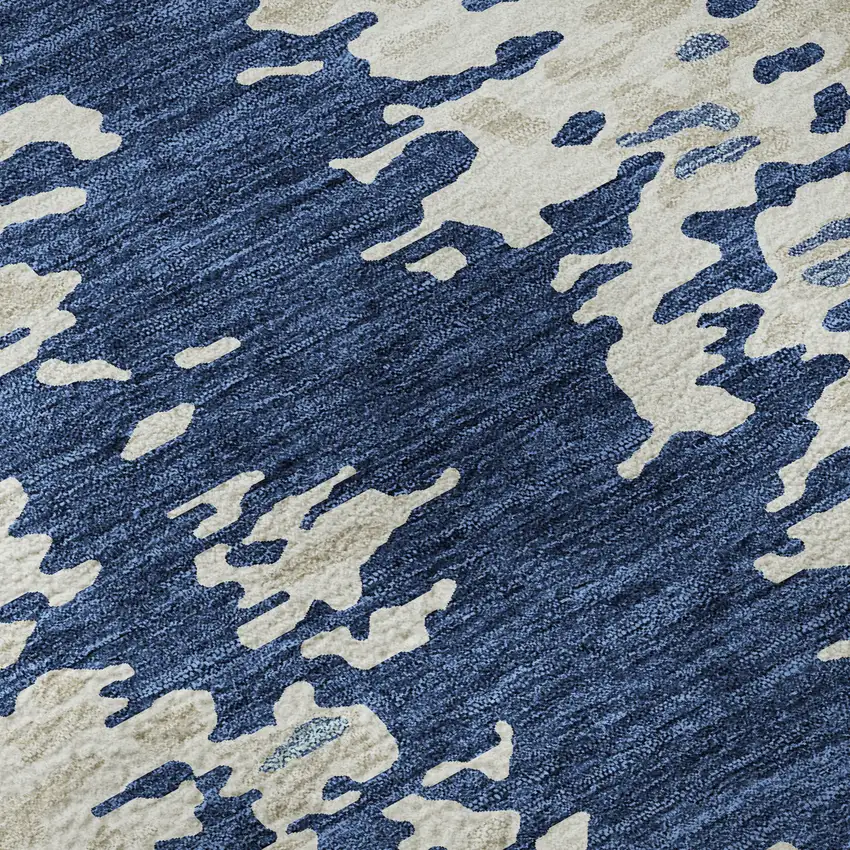 Navy Blue And Ivory Abstract Washable Area Rug With UV Protection Photo 8