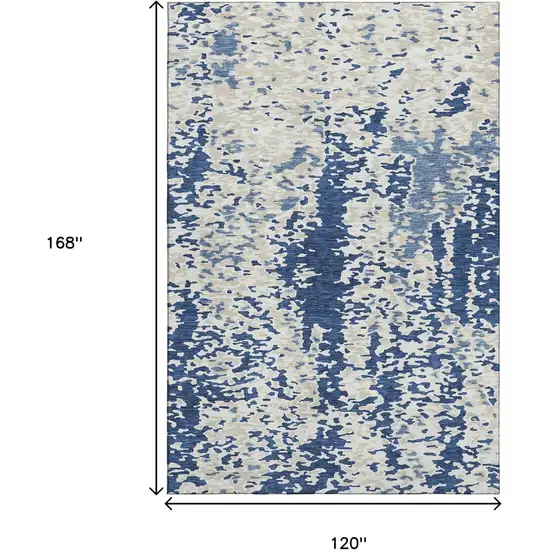 Navy Blue And Ivory Abstract Washable Area Rug With UV Protection Photo 9