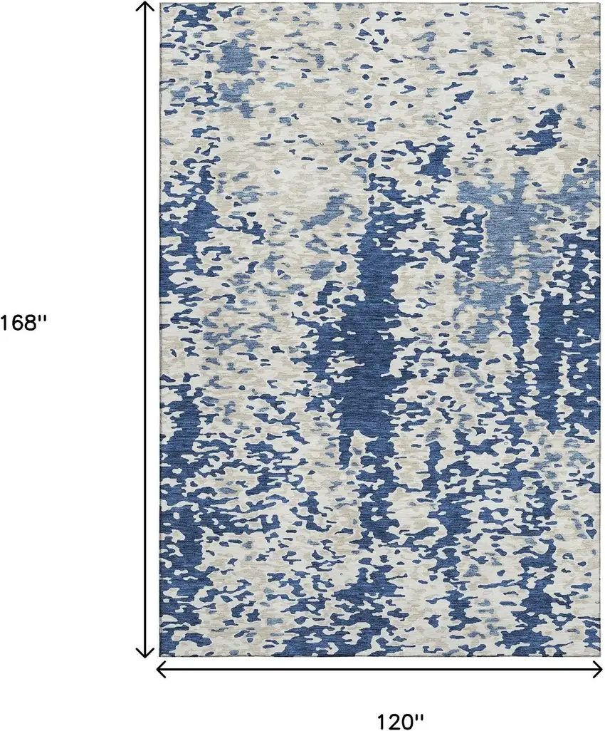 Navy Blue And Ivory Abstract Washable Area Rug With UV Protection Photo 9