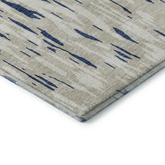 Navy Blue And Ivory Abstract Washable Area Rug With UV Protection Photo 7