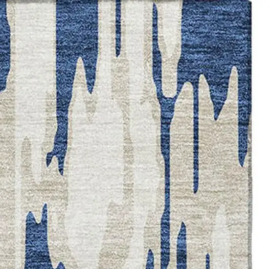 Navy Blue And Ivory Abstract Washable Area Rug With UV Protection Photo 3