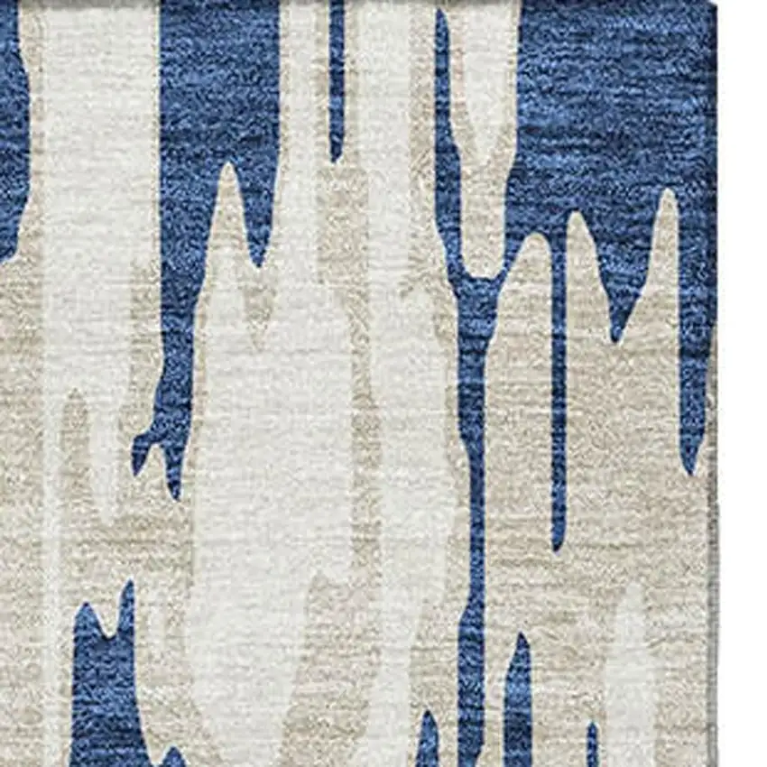 Navy Blue And Ivory Abstract Washable Area Rug With UV Protection Photo 3