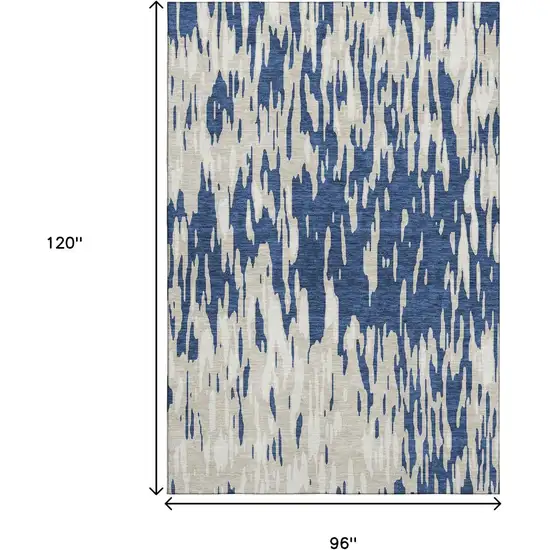 Navy Blue And Ivory Abstract Washable Area Rug With UV Protection Photo 9