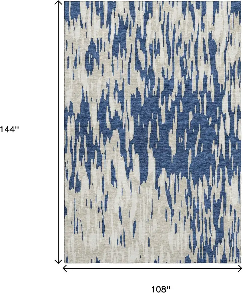 Navy Blue And Ivory Abstract Washable Area Rug With UV Protection Photo 9
