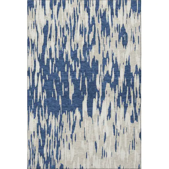 Navy Blue And Ivory Abstract Washable Area Rug With UV Protection Photo 2