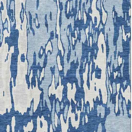 Navy Blue And Ivory Abstract Washable Area Rug With UV Protection Photo 2