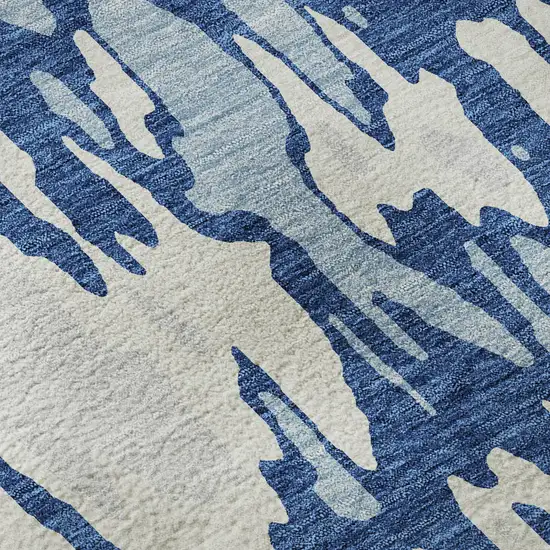 Navy Blue And Ivory Abstract Washable Area Rug With UV Protection Photo 9