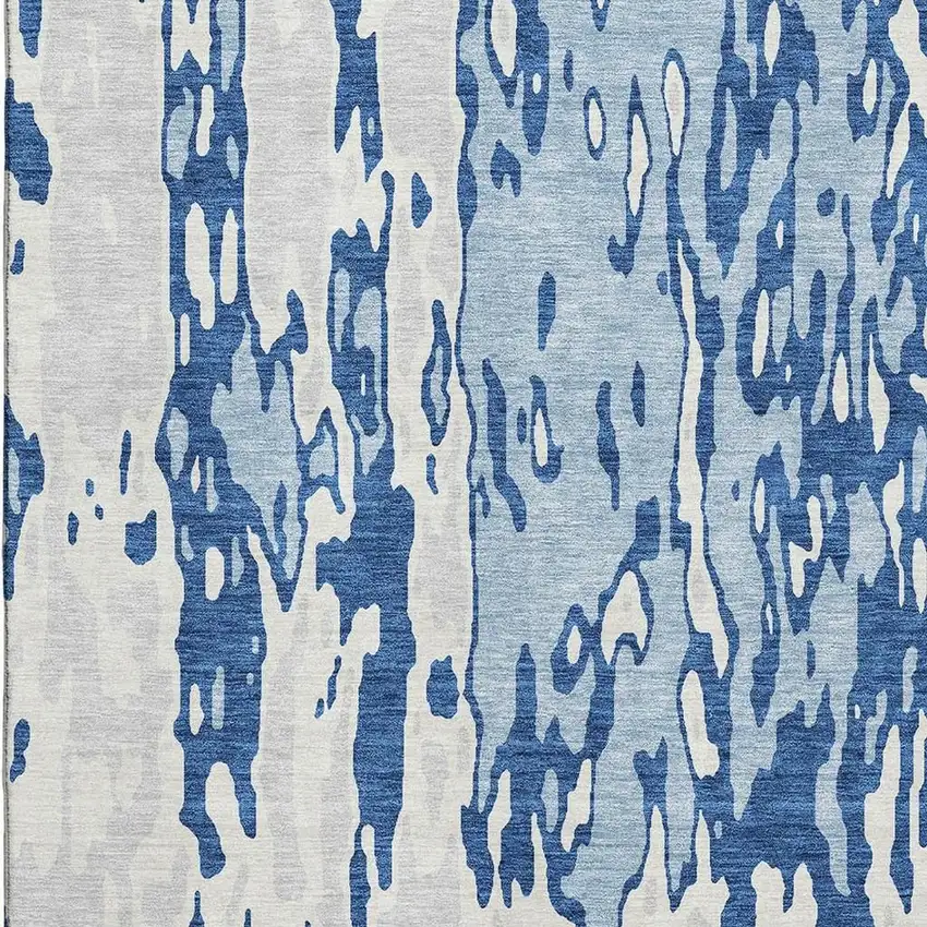 Navy Blue And Ivory Abstract Washable Area Rug With UV Protection Photo 2