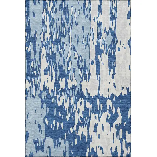 Navy Blue And Ivory Abstract Washable Area Rug With UV Protection Photo 3