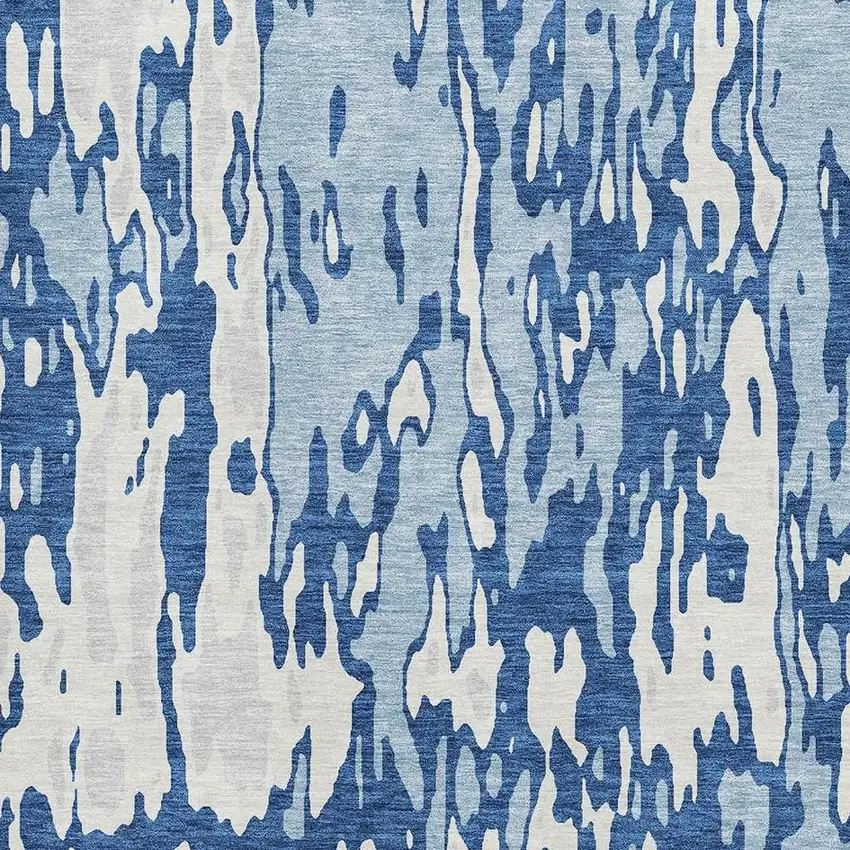 Navy Blue And Ivory Abstract Washable Area Rug With UV Protection Photo 2