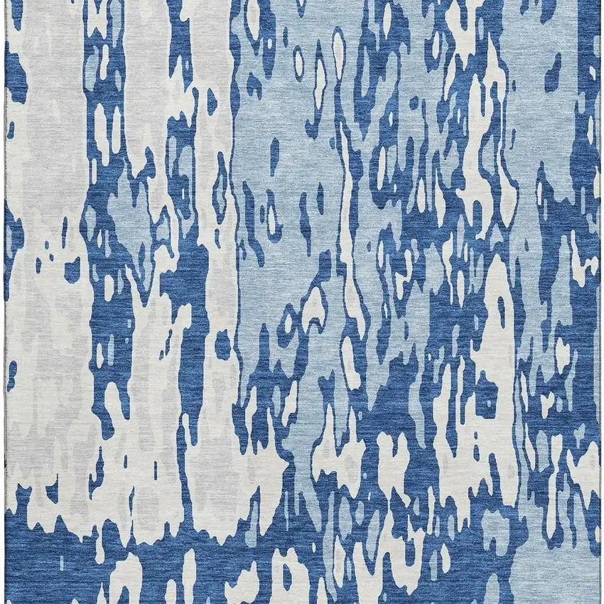 Navy Blue And Ivory Abstract Washable Area Rug With UV Protection Photo 2