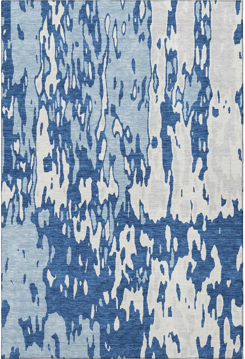 Navy Blue And Ivory Abstract Washable Area Rug With UV Protection Photo 3