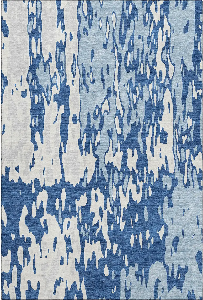 Navy Blue And Ivory Abstract Washable Area Rug With UV Protection Photo 1