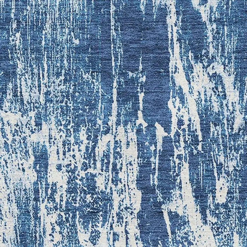 Navy Blue And Ivory Abstract Washable Area Rug With UV Protection Photo 2