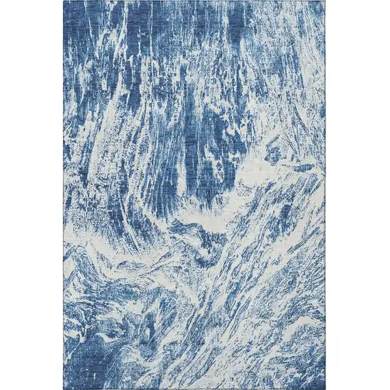 Navy Blue And Ivory Abstract Washable Area Rug With UV Protection Photo 3