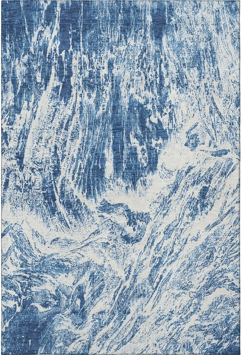 Navy Blue And Ivory Abstract Washable Area Rug With UV Protection Photo 3