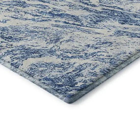Navy Blue And Ivory Abstract Washable Area Rug With UV Protection Photo 7