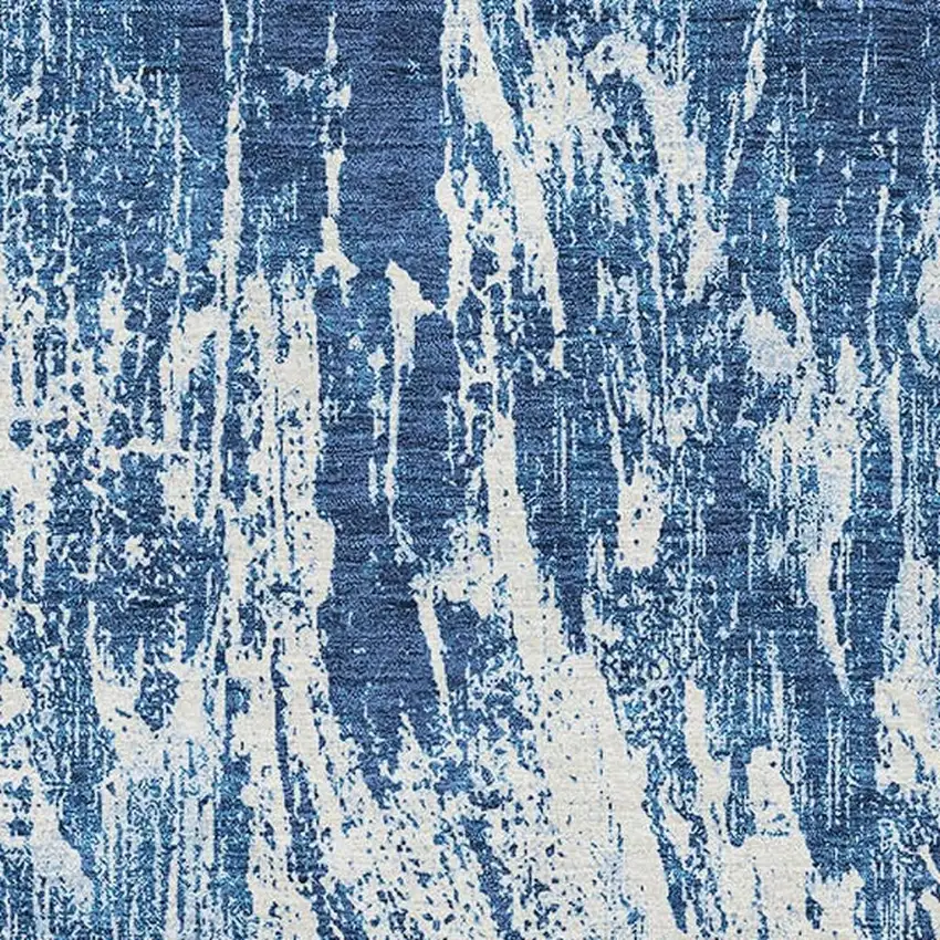 Navy Blue And Ivory Abstract Washable Area Rug With UV Protection Photo 2