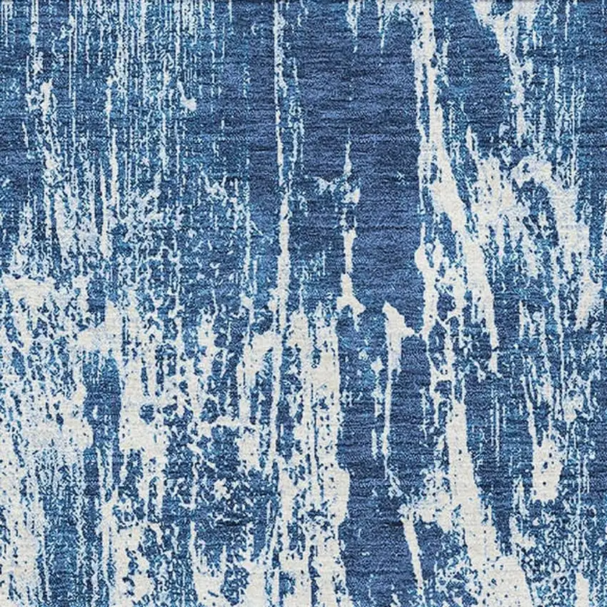 Navy Blue And Ivory Abstract Washable Area Rug With UV Protection Photo 2