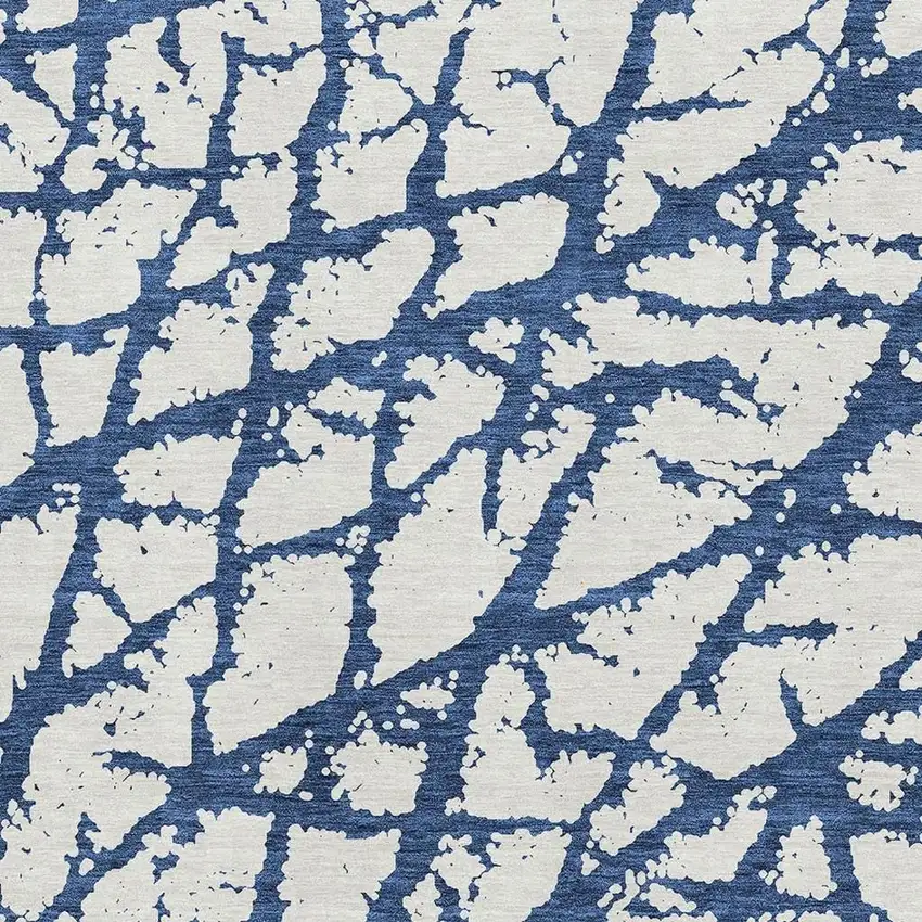 Navy Blue And Ivory Abstract Washable Area Rug With UV Protection Photo 2