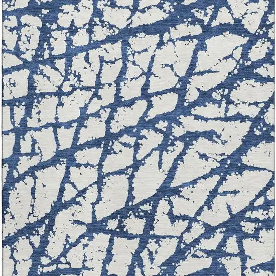 Navy Blue And Ivory Abstract Washable Area Rug With UV Protection Photo 3