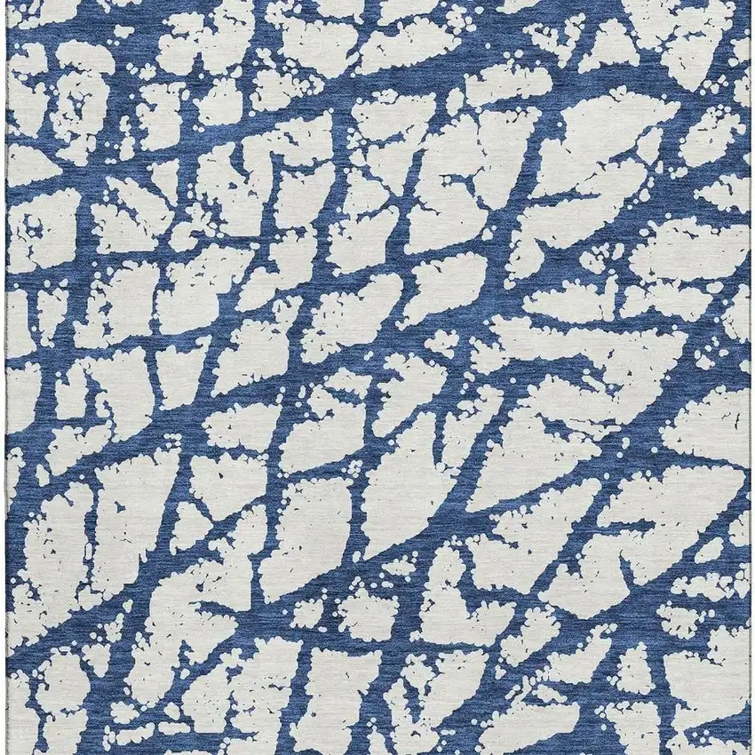 Navy Blue And Ivory Abstract Washable Area Rug With UV Protection Photo 2