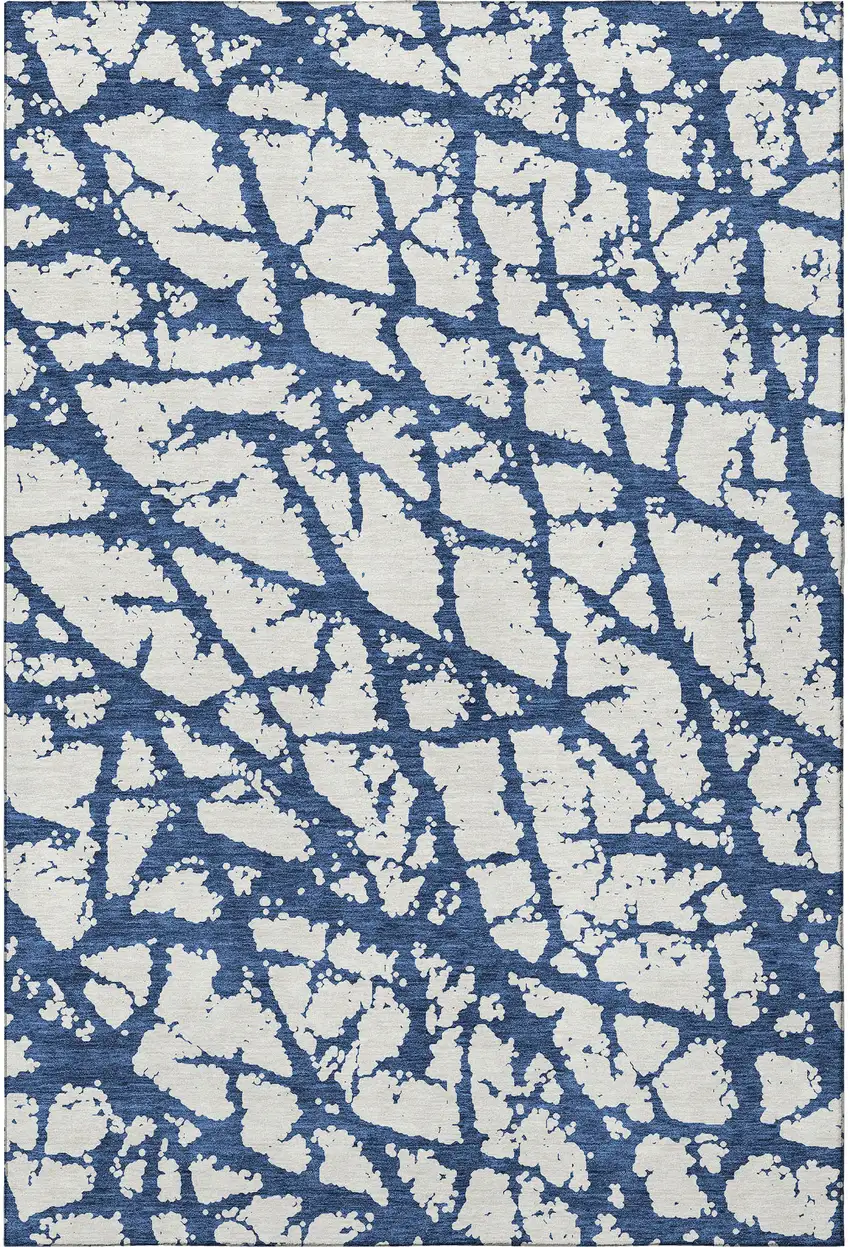Navy Blue And Ivory Abstract Washable Area Rug With UV Protection Photo 3