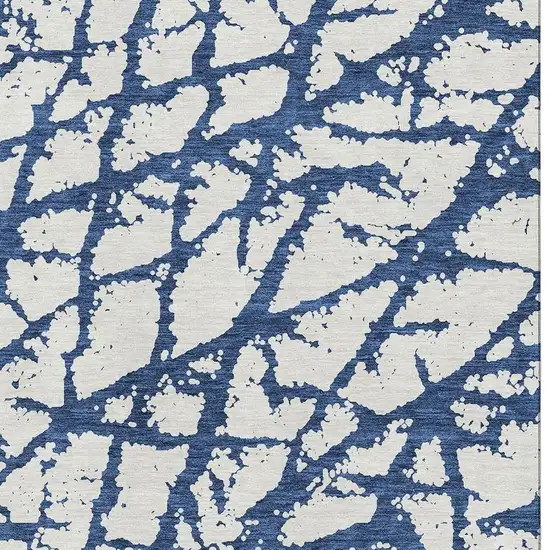 Navy Blue And Ivory Abstract Washable Area Rug With UV Protection Photo 2