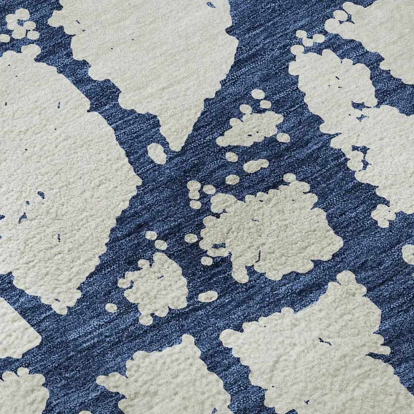 Navy Blue And Ivory Abstract Washable Area Rug With UV Protection Photo 9
