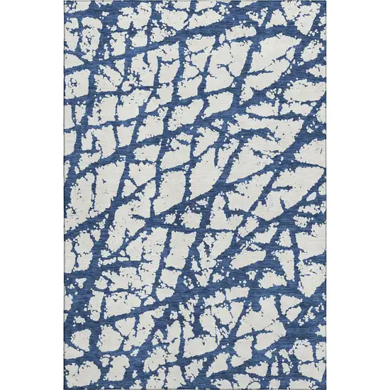 Navy Blue And Ivory Abstract Washable Area Rug With UV Protection Photo 1