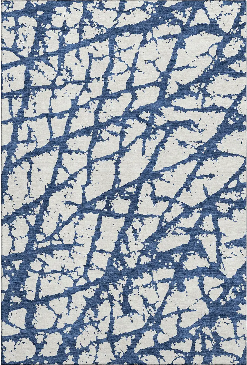 Navy Blue And Ivory Abstract Washable Area Rug With UV Protection Photo 1