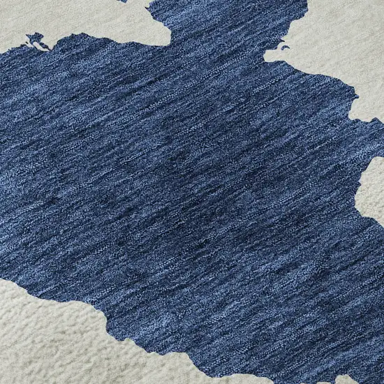 Navy Blue And Ivory Abstract Washable Area Rug With UV Protection Photo 9