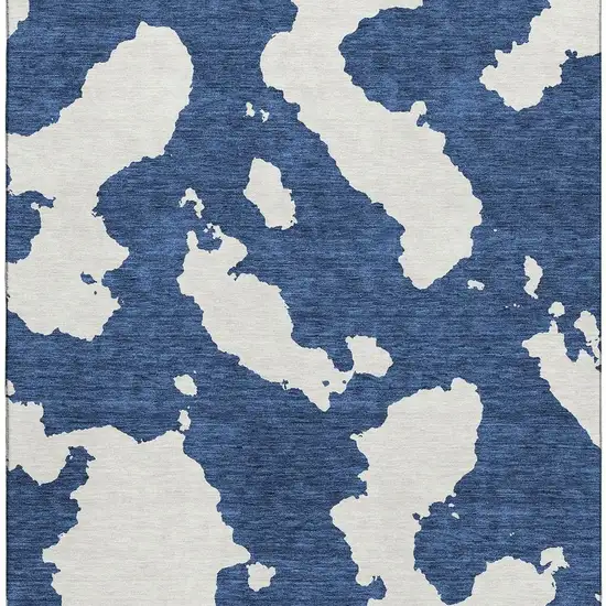 Navy Blue And Ivory Abstract Washable Area Rug With UV Protection Photo 2
