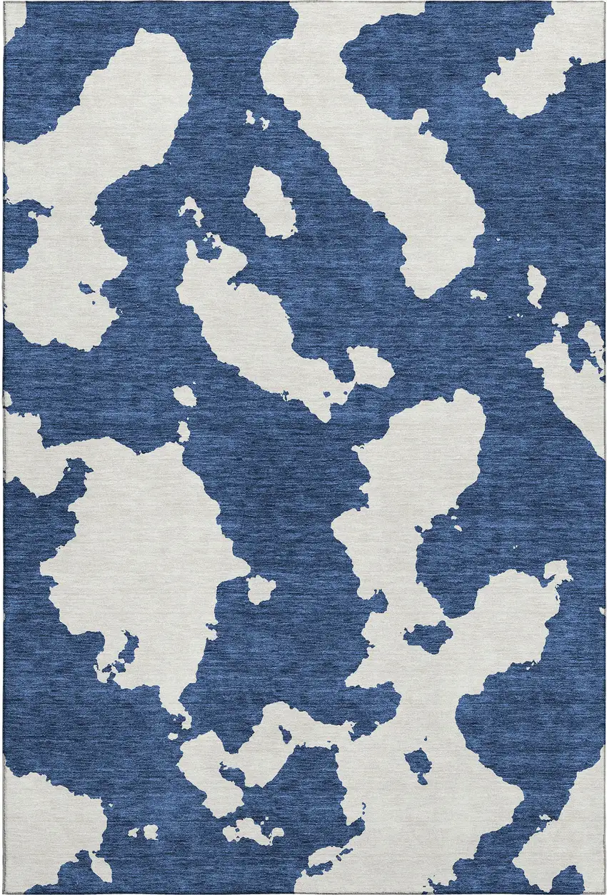 Navy Blue And Ivory Abstract Washable Area Rug With UV Protection Photo 1