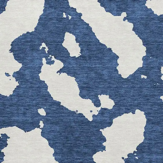 Navy Blue And Ivory Abstract Washable Area Rug With UV Protection Photo 2