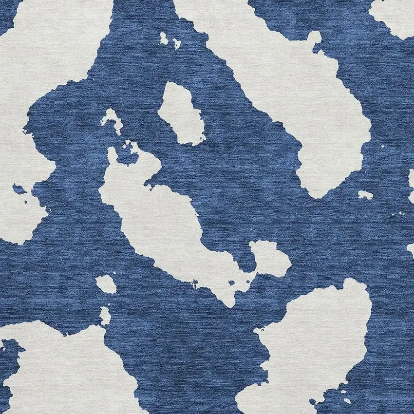 Navy Blue And Ivory Abstract Washable Area Rug With UV Protection Photo 2