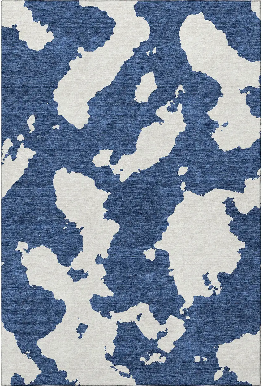 Navy Blue And Ivory Abstract Washable Area Rug With UV Protection Photo 3