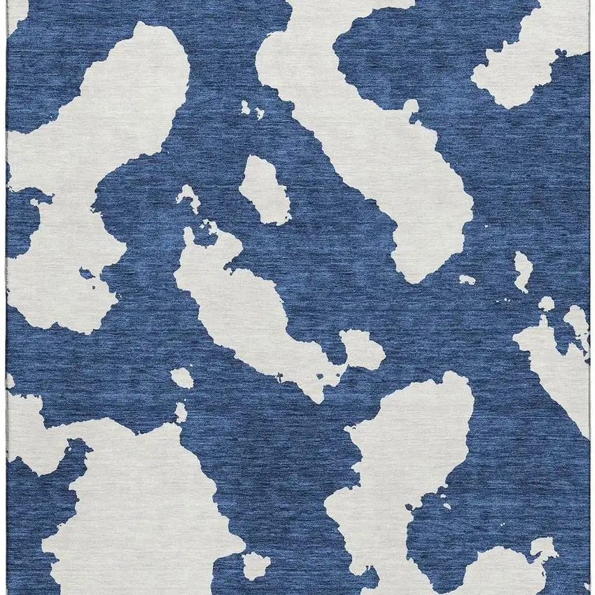 Navy Blue And Ivory Abstract Washable Area Rug With UV Protection Photo 2