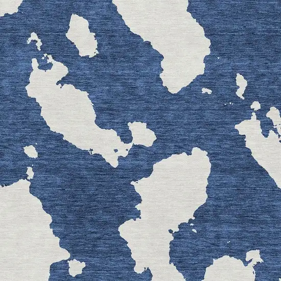 Navy Blue And Ivory Abstract Washable Area Rug With UV Protection Photo 2