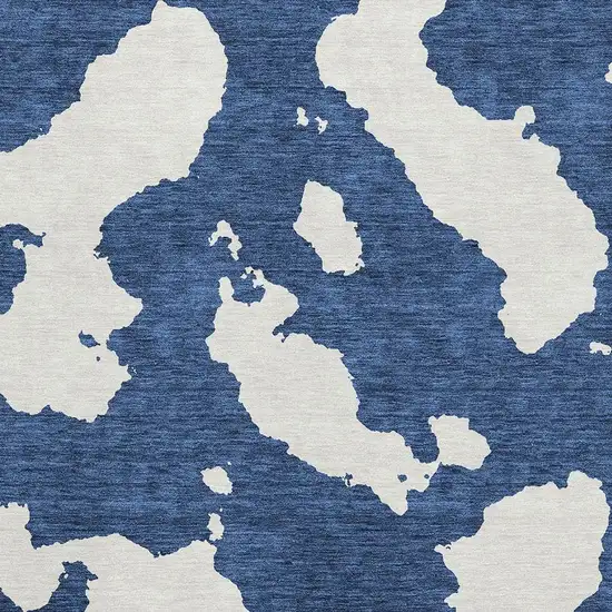 Navy Blue And Ivory Abstract Washable Area Rug With UV Protection Photo 2