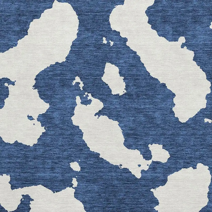 Navy Blue And Ivory Abstract Washable Area Rug With UV Protection Photo 2