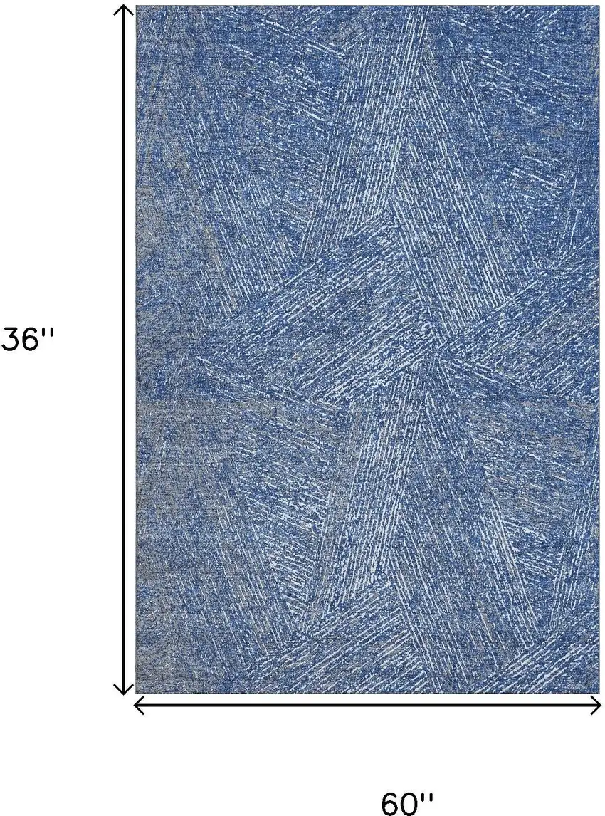 Navy Blue And Ivory Abstract Washable Area Rug With UV Protection Photo 9