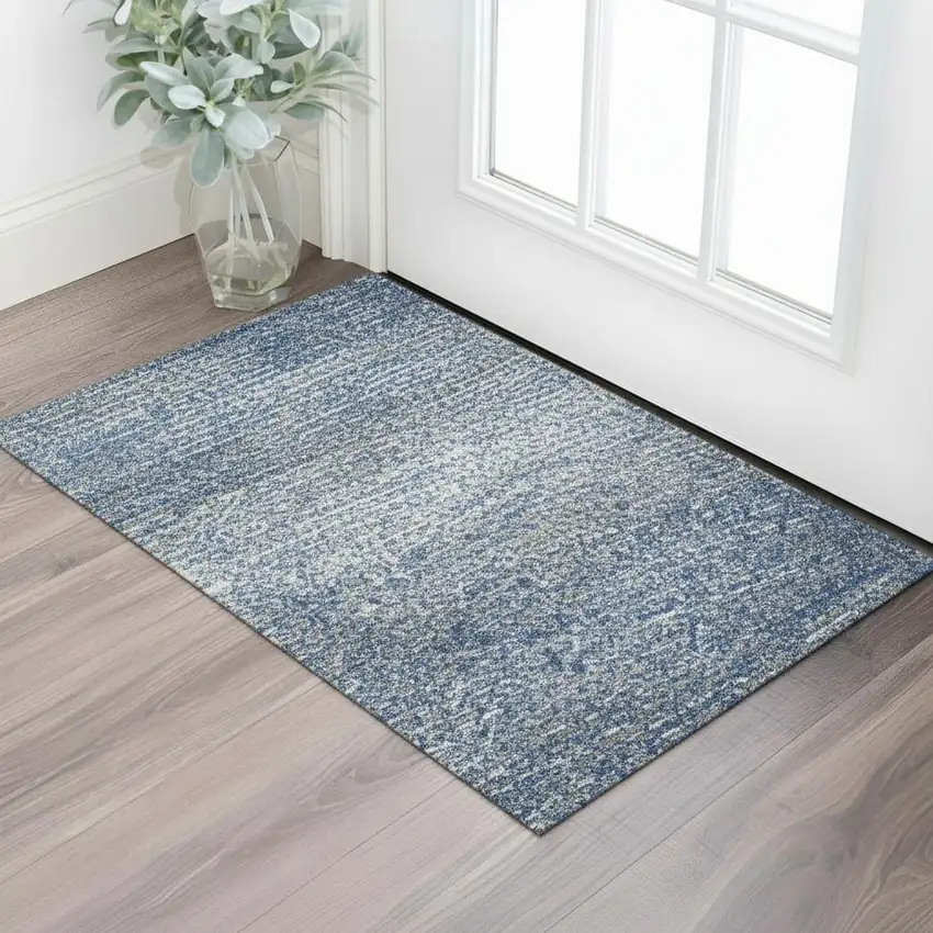 Navy Blue And Ivory Abstract Washable Area Rug With UV Protection Photo 2