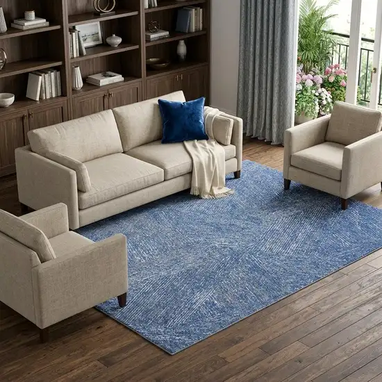 Navy Blue And Ivory Abstract Washable Area Rug With UV Protection Photo 1