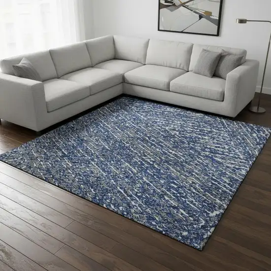 Navy Blue And Ivory Abstract Washable Area Rug With UV Protection Photo 2
