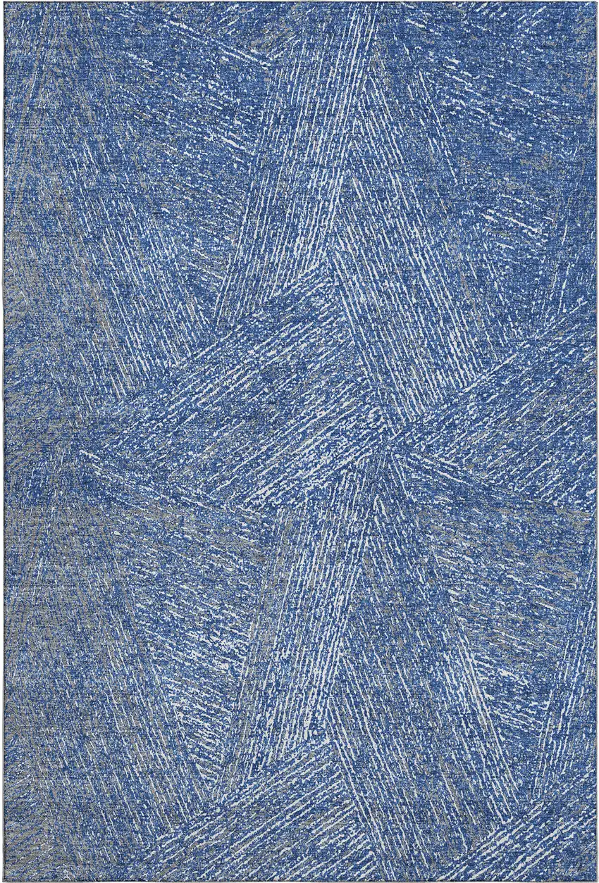 Navy Blue And Ivory Abstract Washable Area Rug With UV Protection Photo 5